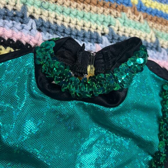 70s/80s teal/black sequin bodysuit romper - Picture 4 of 8